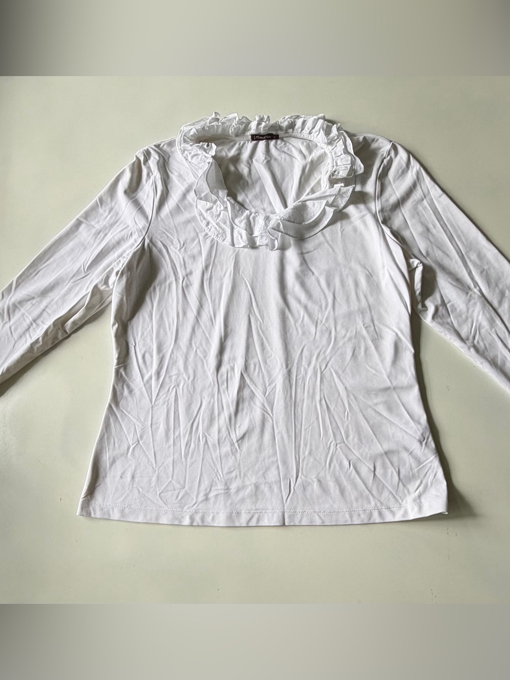 J. McLaughlin White Ruffle Mock-Neck Long Sleeve Top